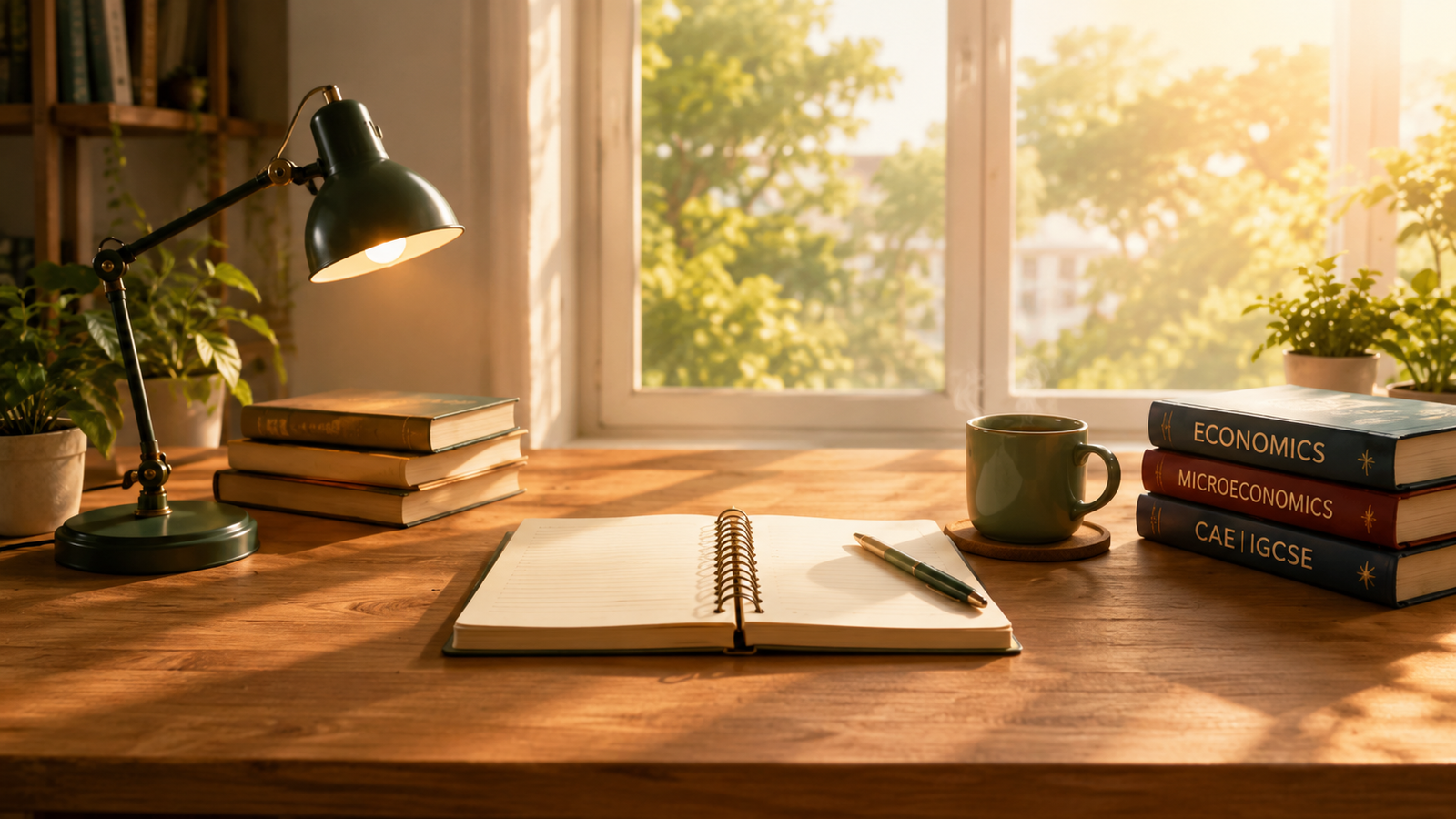 Classic study desk with books and notes